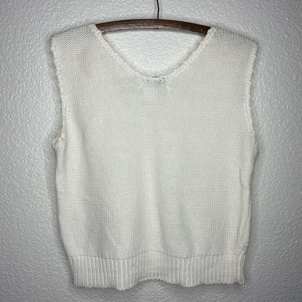 Vintage J.D. Sport New York Cream Knit Sweater Tank Top - Picture 4 of 5
